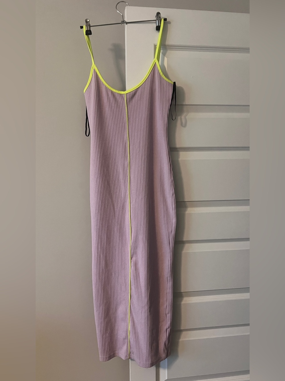 Missguided Lavender Ribbed Slip Dress with Neon Yellow Trim